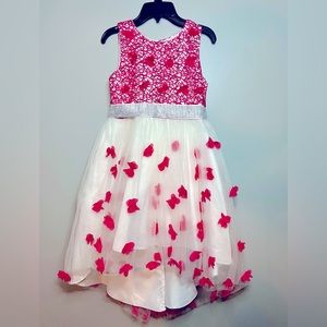 Size 10/12 Dress - White Tulle with Pink butterfly/petals